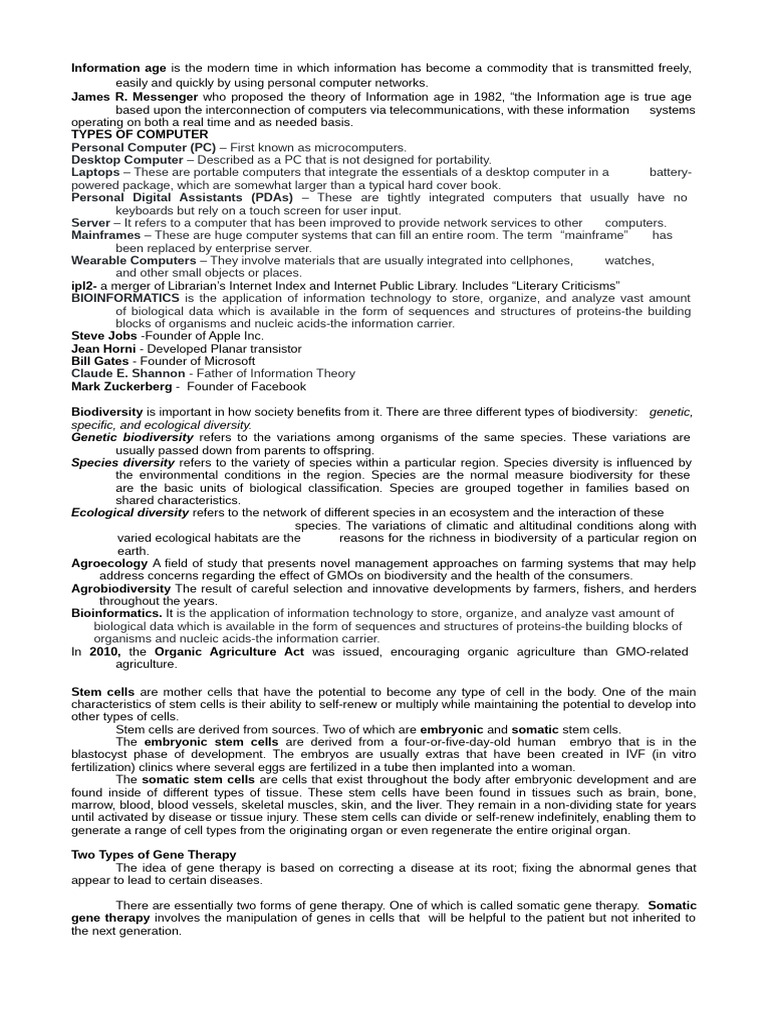 Overview of Information Age and Biodiversity | PDF | Nanotechnology | Earth