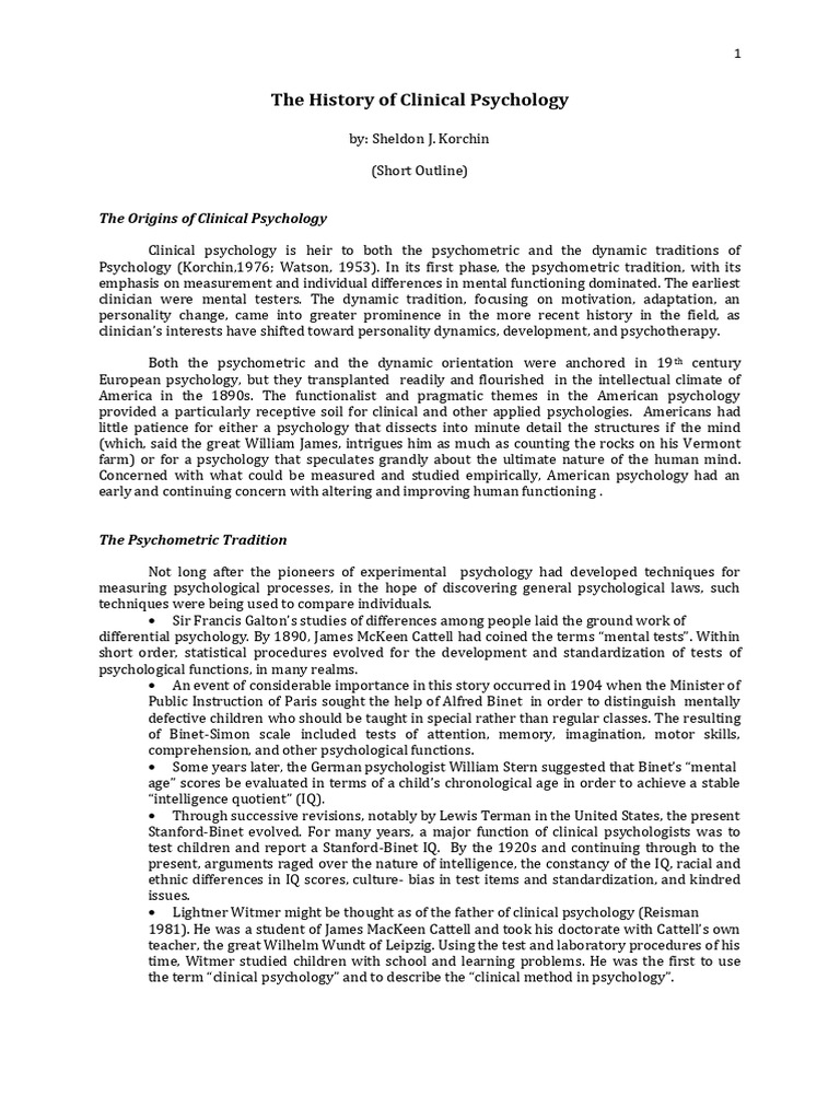 1. The History of Clinical Psychology | PDF | Psychology | Clinical ...