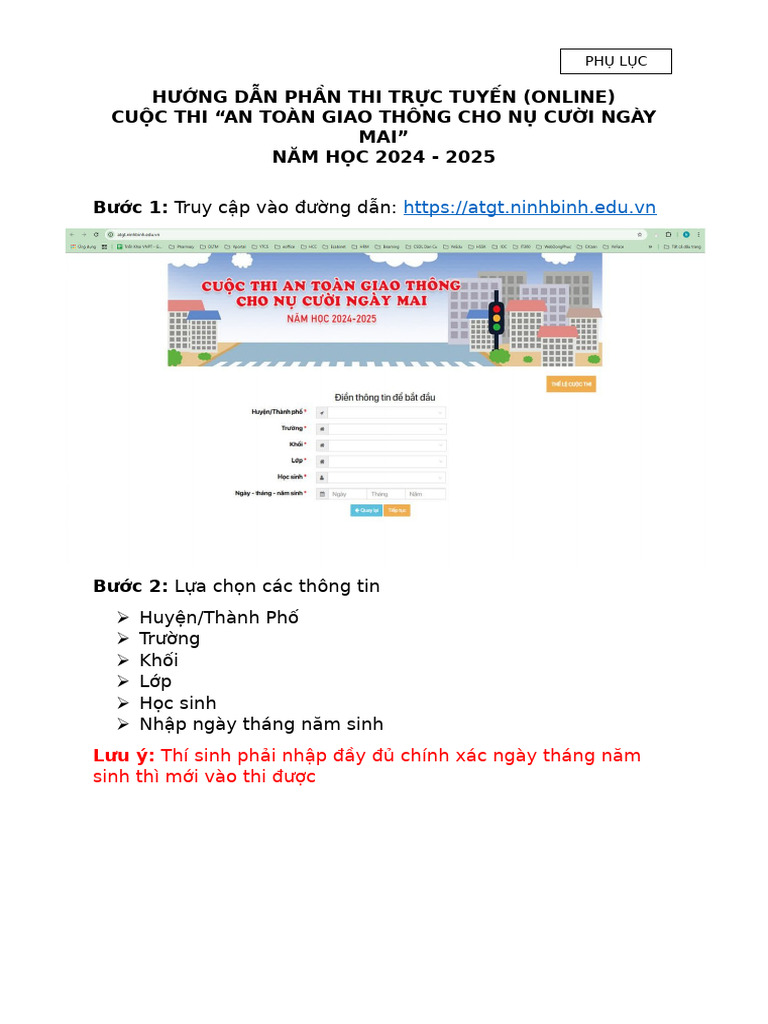 PHU LUC Huong Dan Phan Thi ATGT Online 202412060901449690 | PDF