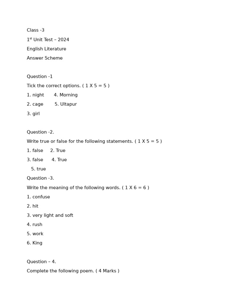 Answer Scheme Class 3 | PDF