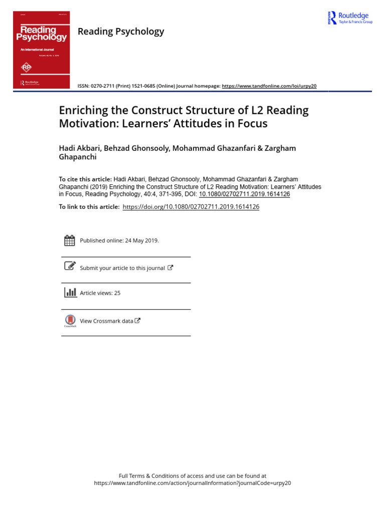 Enriching The Construct Structure of L2 Reading Motivation: Learners ...