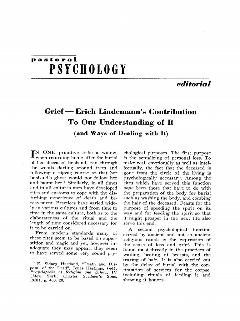 Understanding Grief: Lindemann's Insights | PDF | Grief | Rituals