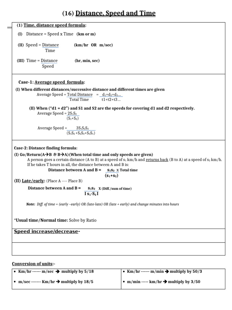 Distance, Speed, and Time Formulas | PDF | Speed | Metrology