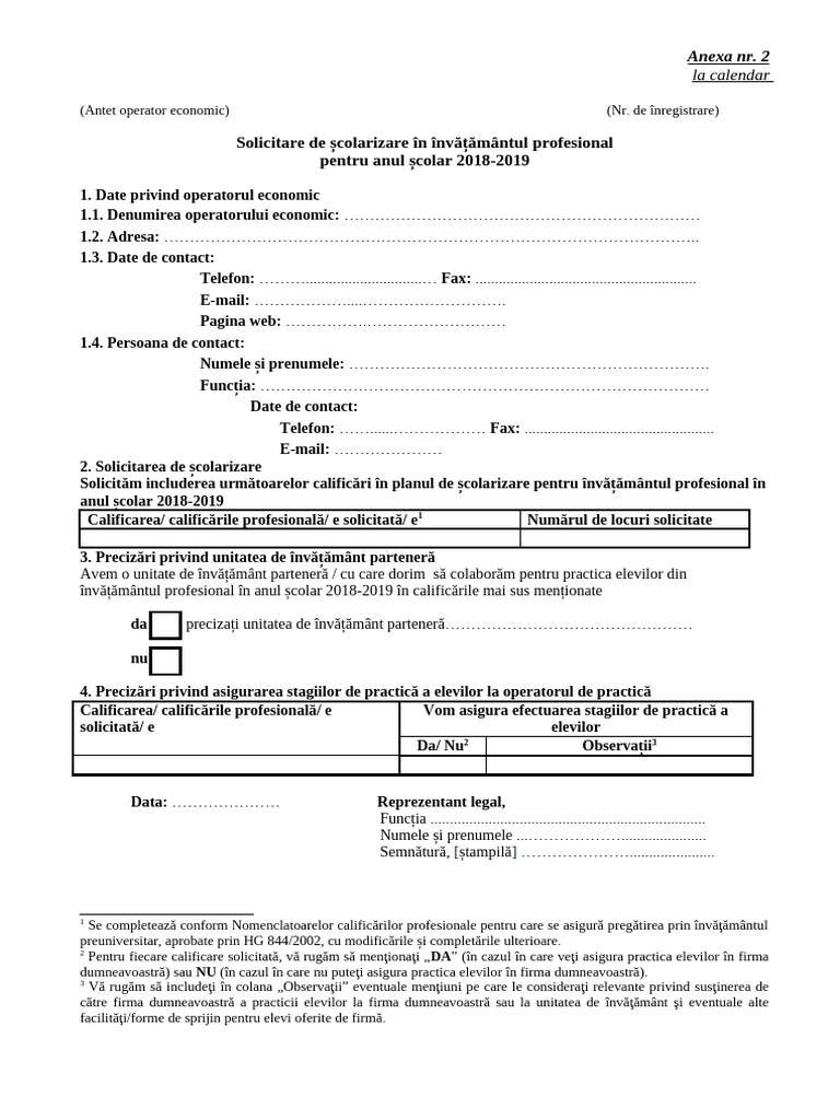 Model Solicitare Scolarizare Invatamant Profesional | PDF