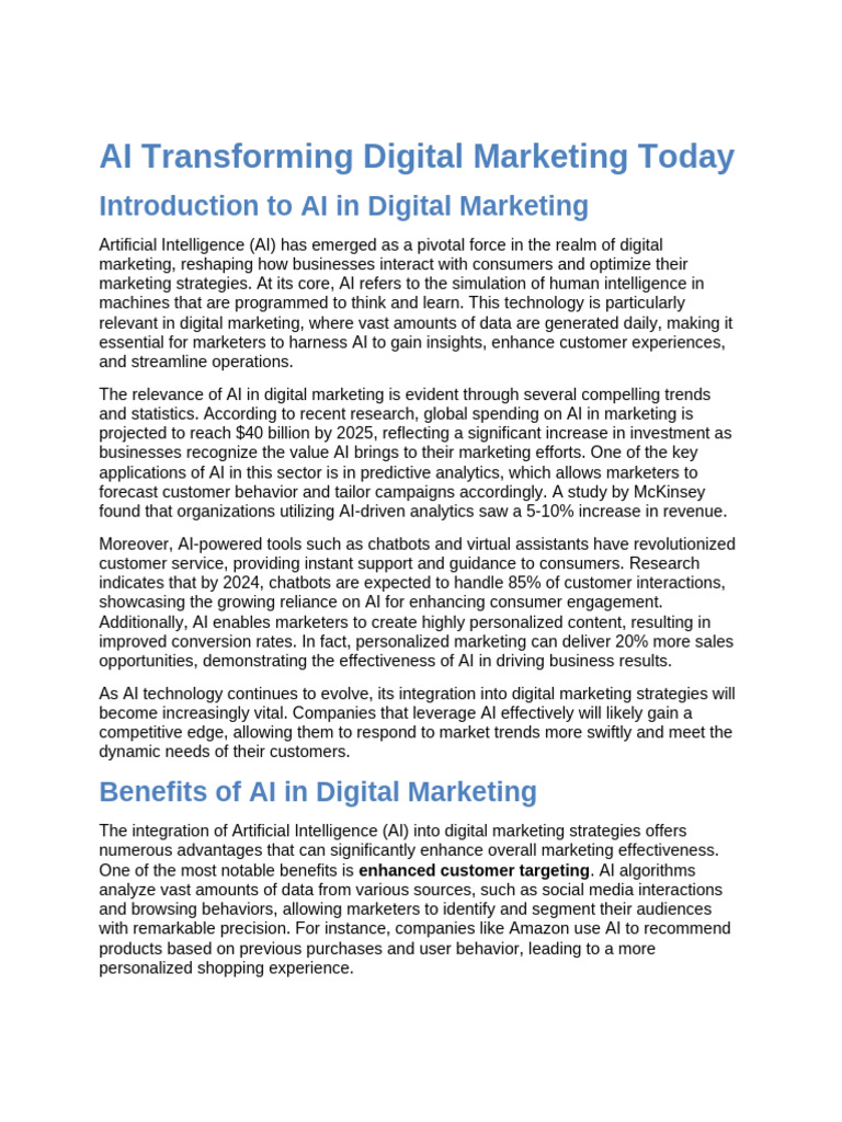 Ai Transforming Digital Marketing Today Pdf Artificial Intelligence