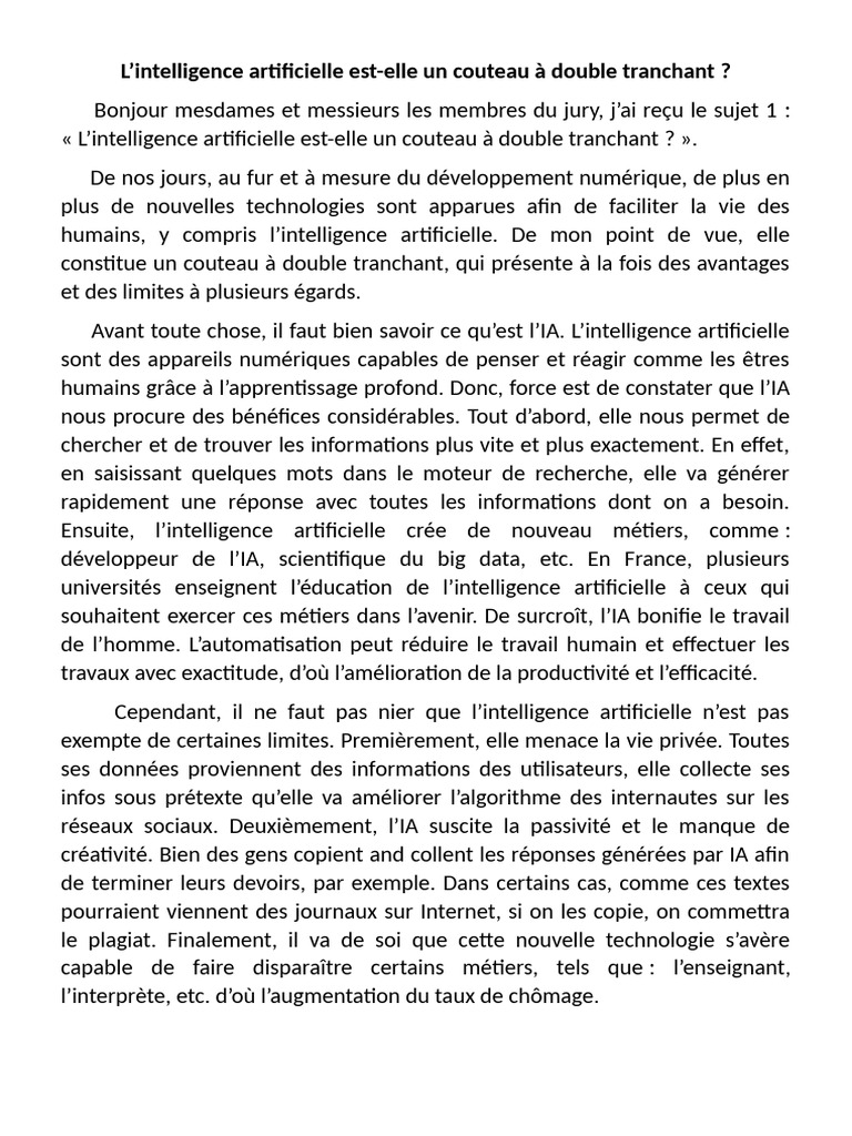 IA : Avantages et Limites | PDF | Intelligence artificielle ...