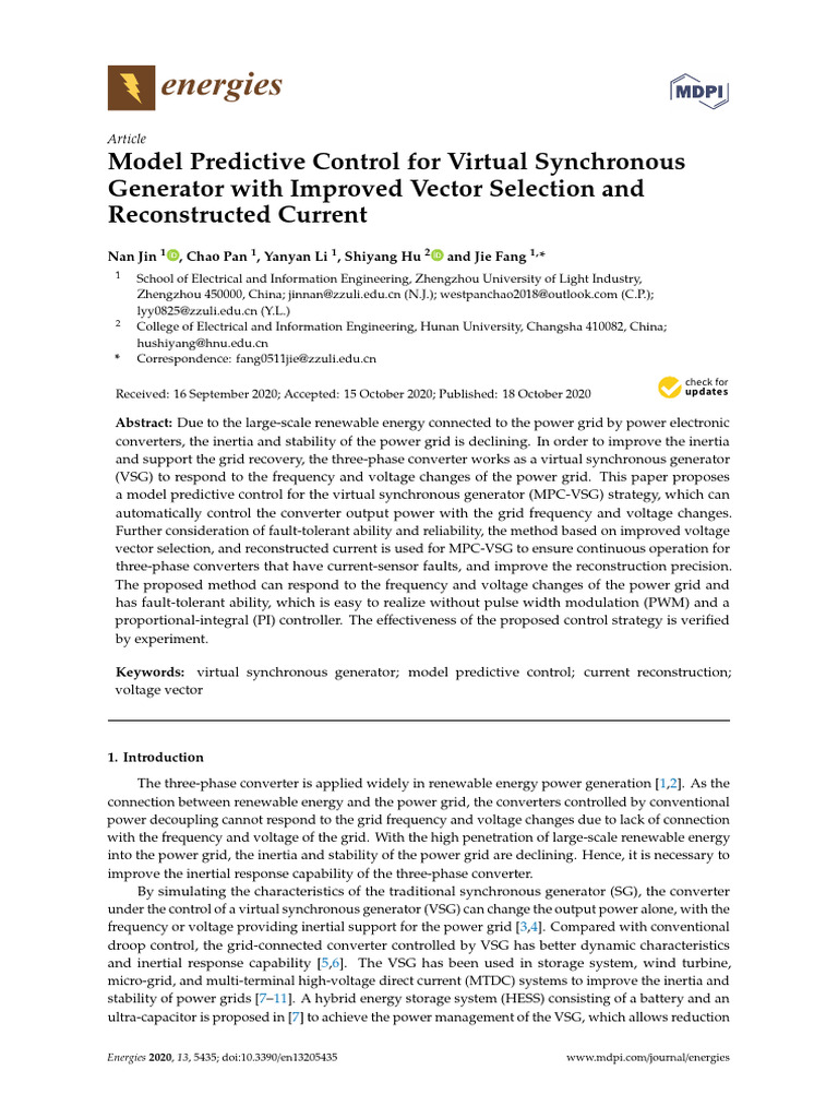 MPC for Virtual Synchronous Generator | PDF | Power Inverter ...