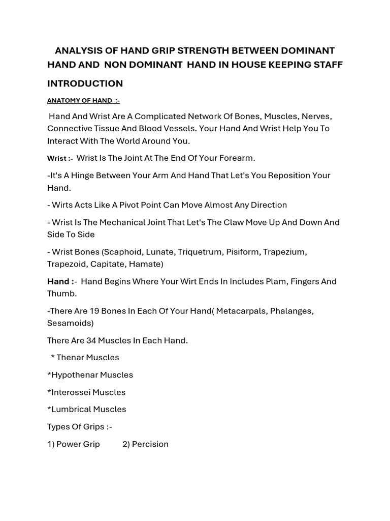 Hand Grip Strength in Housekeeping Staff | PDF | Hand | Musculoskeletal ...