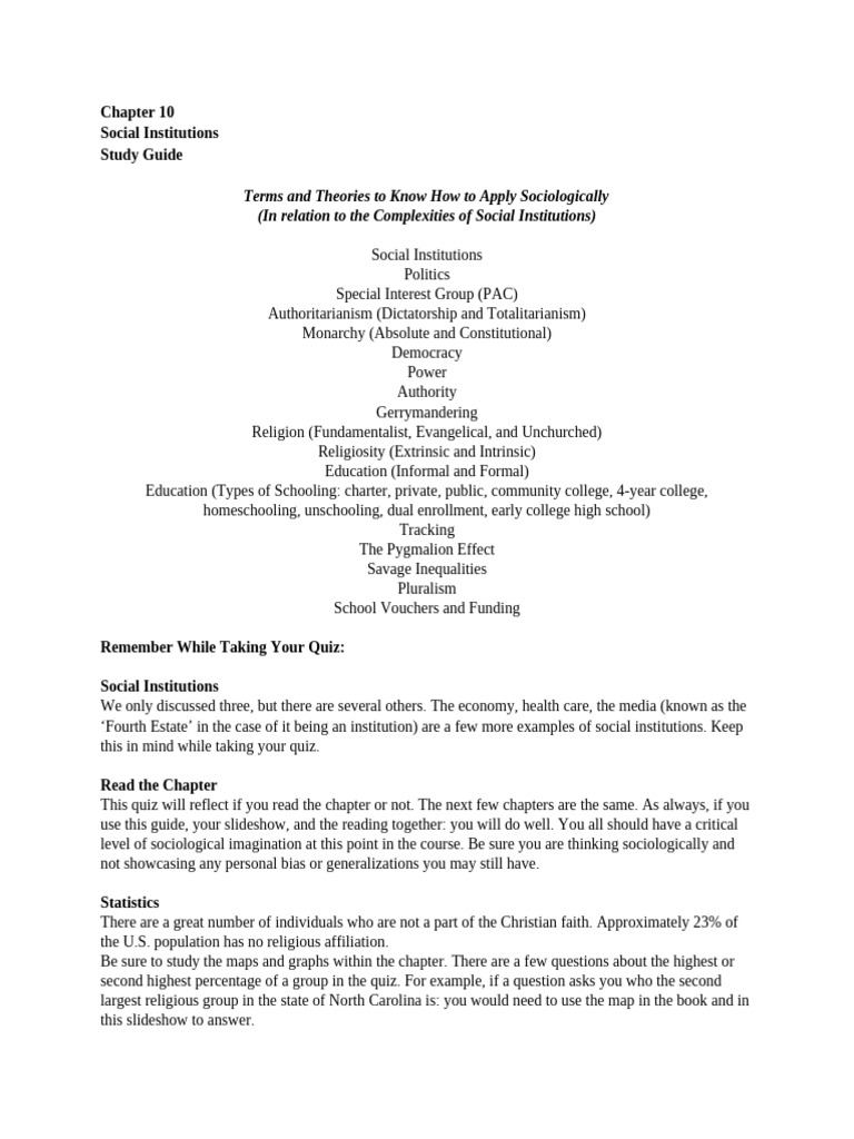Sociology Chapter 10 Study Guide | PDF