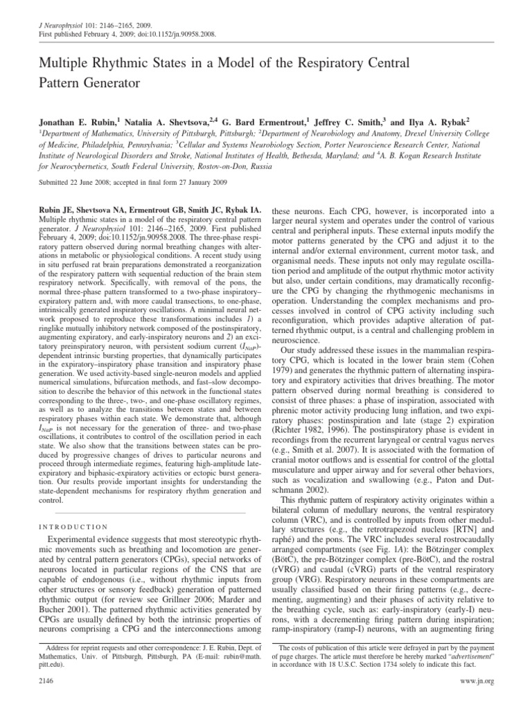 Rubin et al 2009 multiple rhythmic states in a model of the respiratory