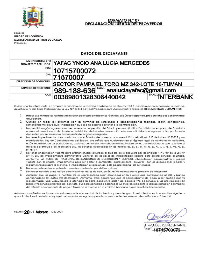 Formato 07 ANA | PDF | Gobierno