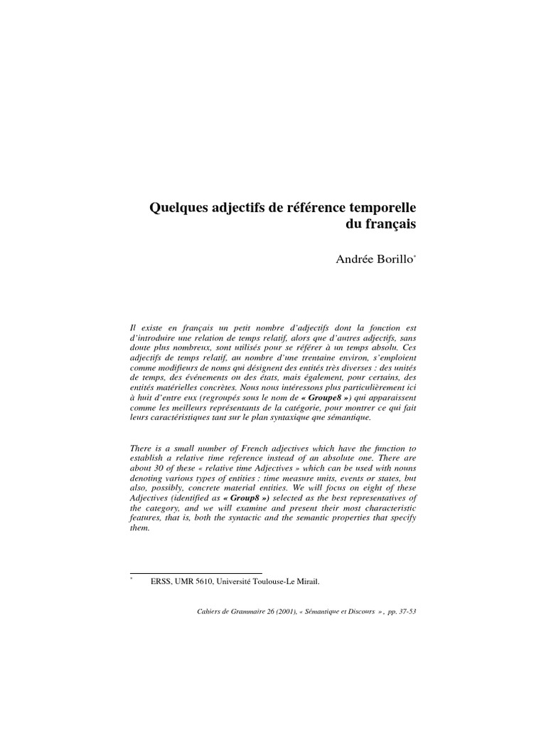 Adjectifs de référence temporelle en français | PDF | Adverbe | Clause
