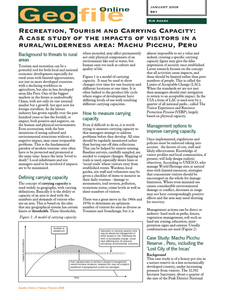 Recreation, Tourism and Carrying Capacity | PDF | Machu Picchu | Peru