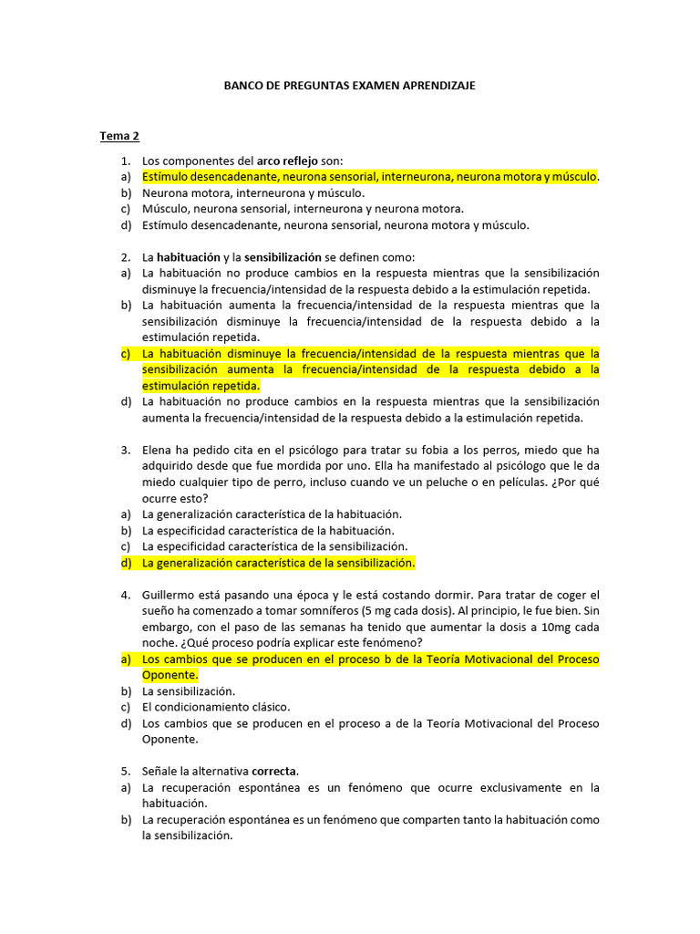 Repuestas Correctas Banco de Preguntas Examen Aprendizaje | PDF ...