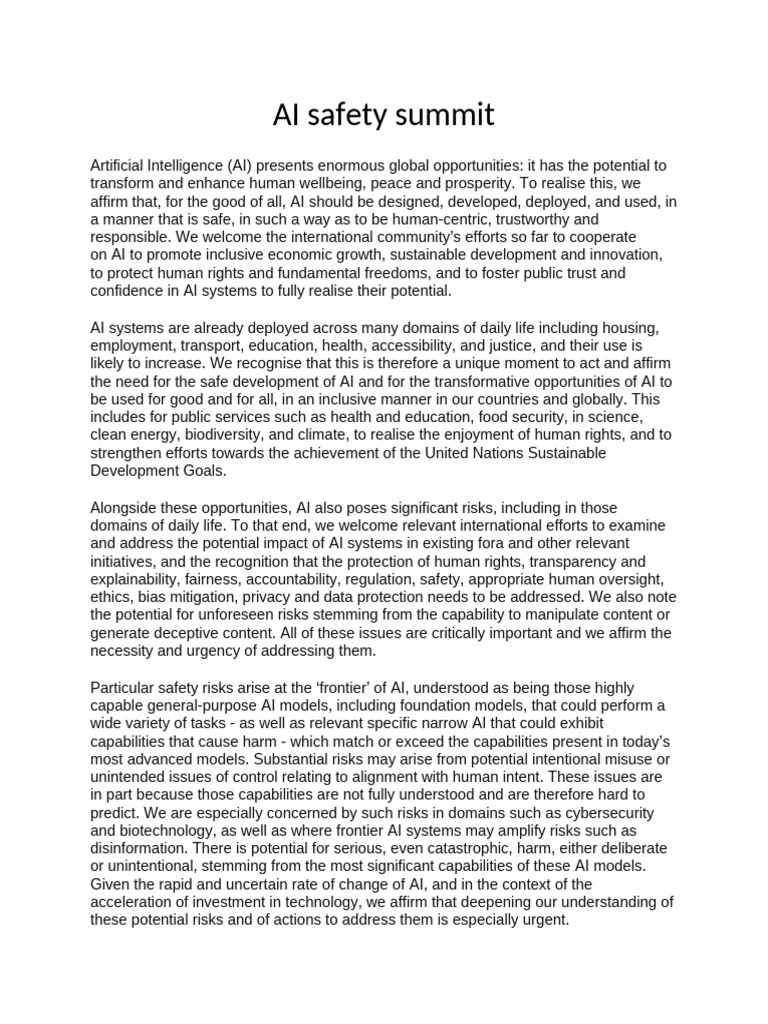 AI Safety Summit | PDF | Artificial Intelligence | Intelligence (AI ...