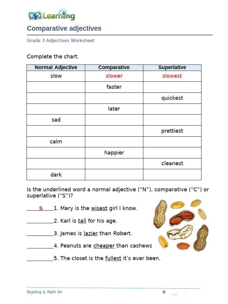 Grade 3 Comparative Adjectives Worksheet | PDF