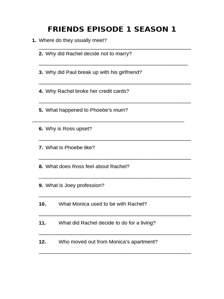 Friends Episode 1 Quiz Pdf