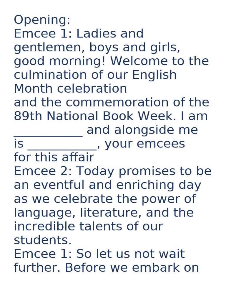 Emcee Script Pdf Storytelling