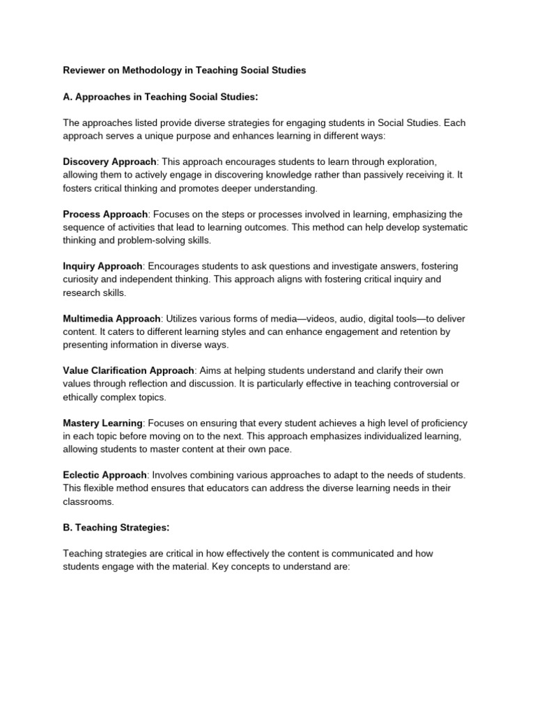Teaching Strategies for Social Studies | PDF | Critical Thinking | Learning