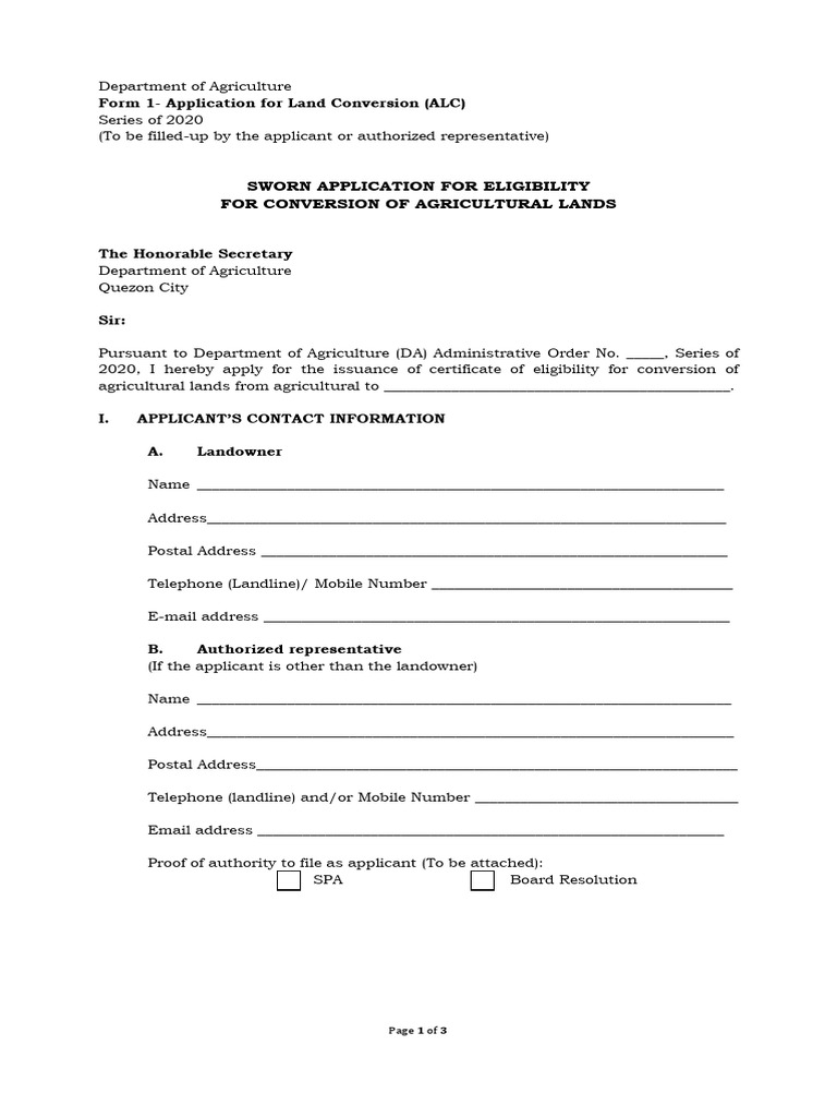 Application for Land Conversion Form | PDF