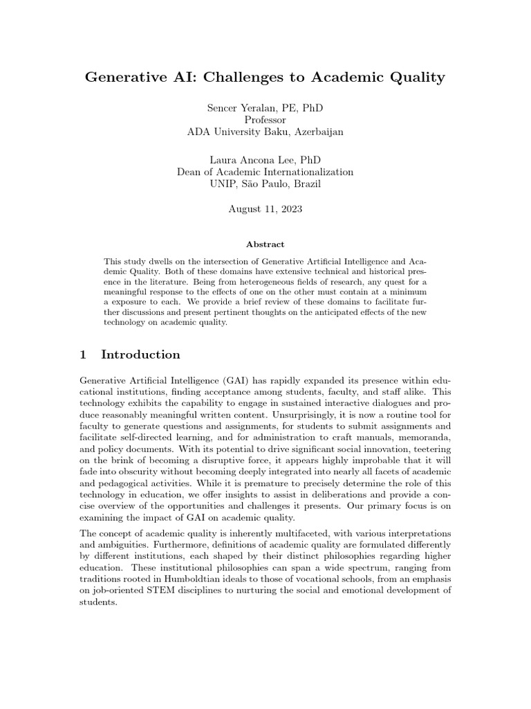 Generative AI's Impact on Academic Quality | PDF | Artificial Neural ...