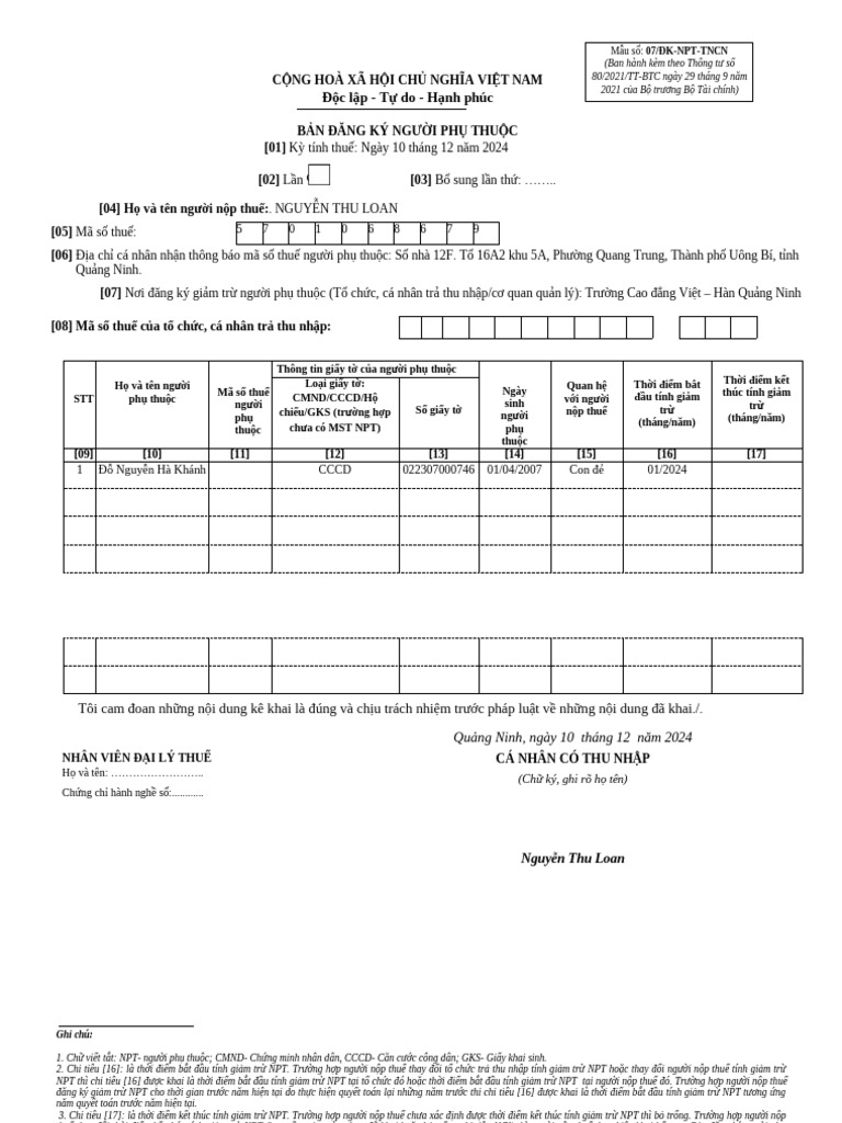 Mẫu 07-ĐK-NPT-TNCN | PDF