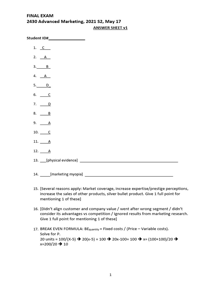 2021 - S1 - Mock Exam W Solution | PDF | Market Segmentation | Marketing