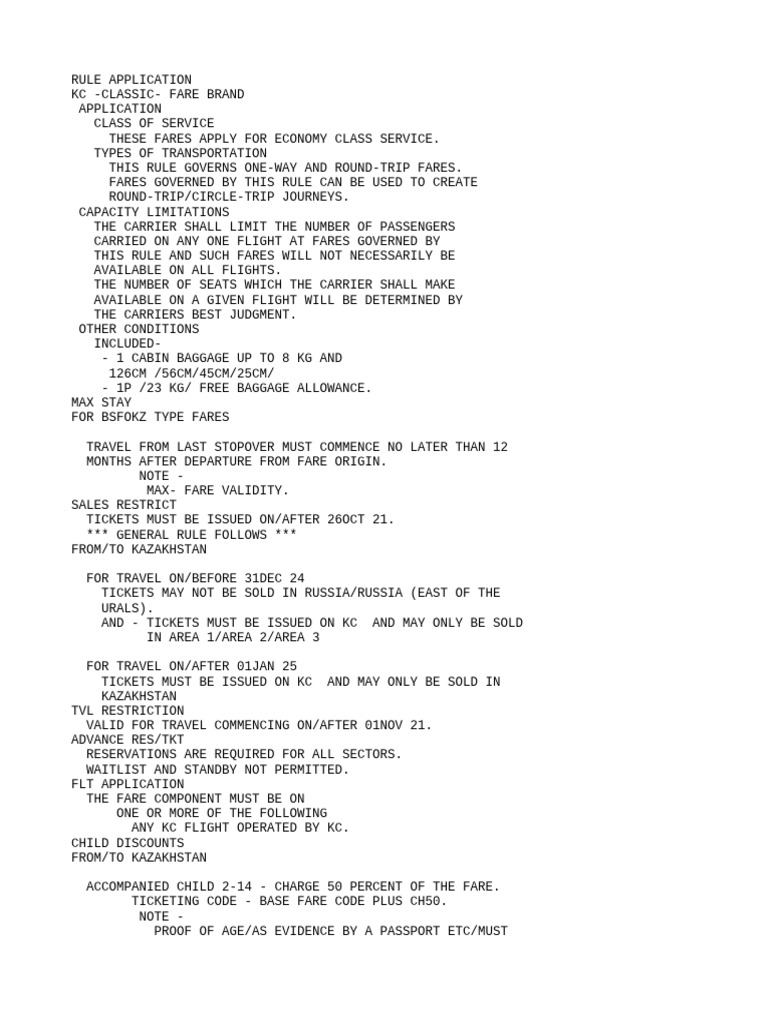 KC Classic Fare Rules for Economy Travel | PDF | Fare | Fee