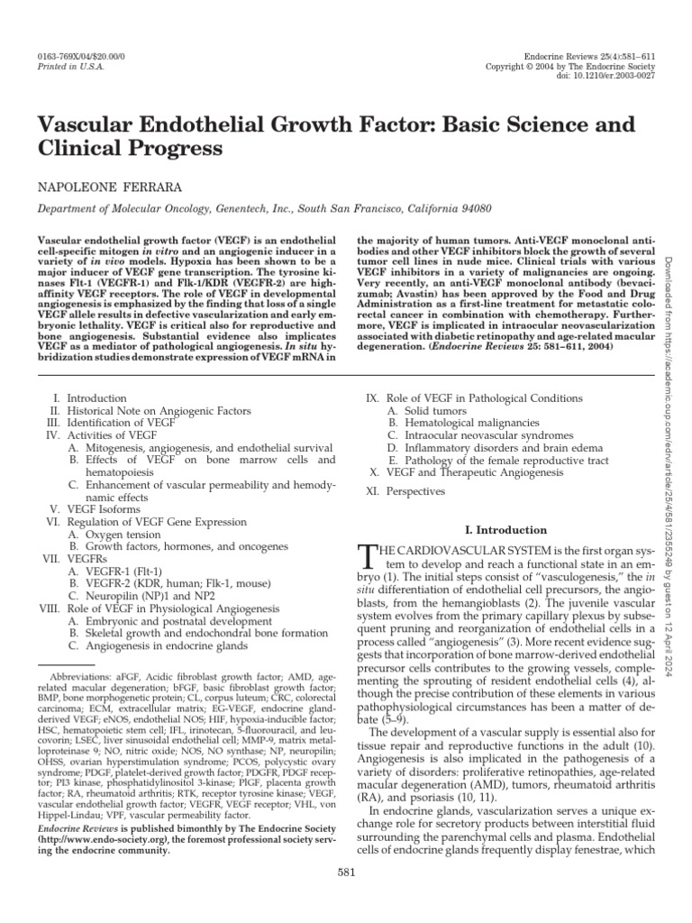 VEGF- Basic Science and Clinical Progress | PDF | Vascular Endothelial ...