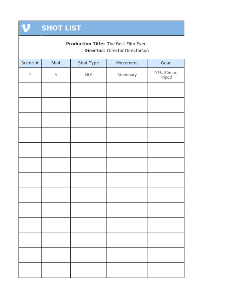 Shot List Schedule TEMPLATE 1 | PDF