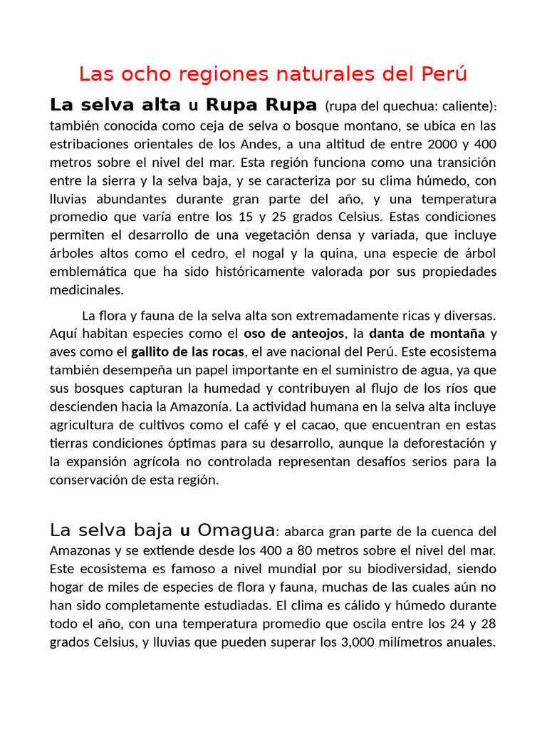 Regiones Naturales del Perú | PDF | Selva | Deforestación