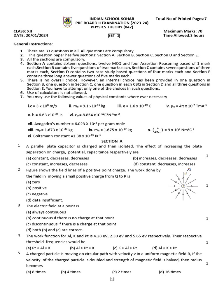 Class XII Physics Exam Paper | PDF | P–N Junction | Inductor