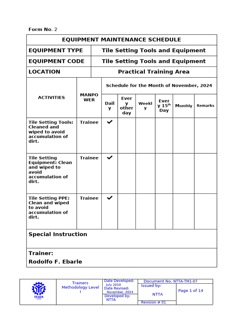 F2-Equipment Maintenance Schedule | PDF