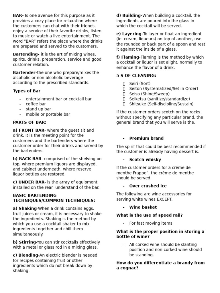  ncii bar reviewer pdf cocktails drink