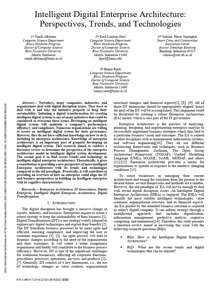 Intelligent Digital Enterprise Architecture Perspectives Trends and ...