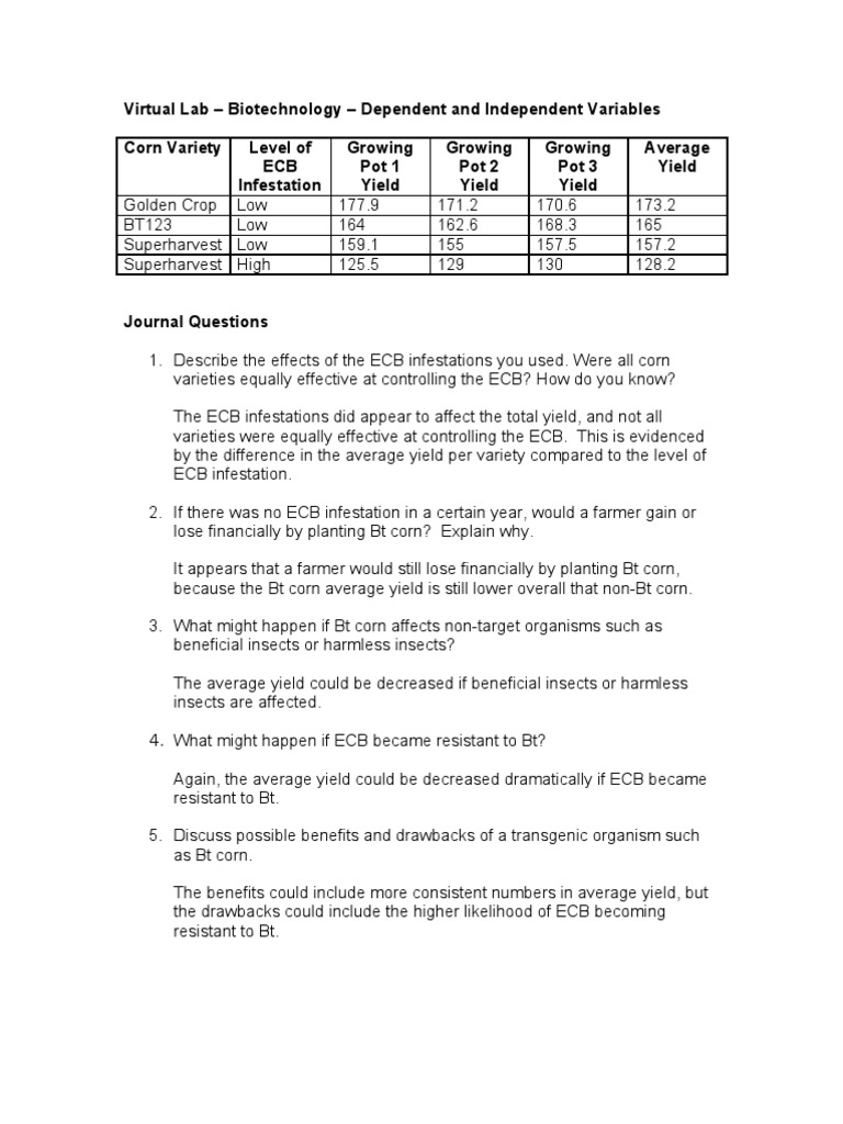 Week 1 Dependent and Independent Variables Lab Sheet