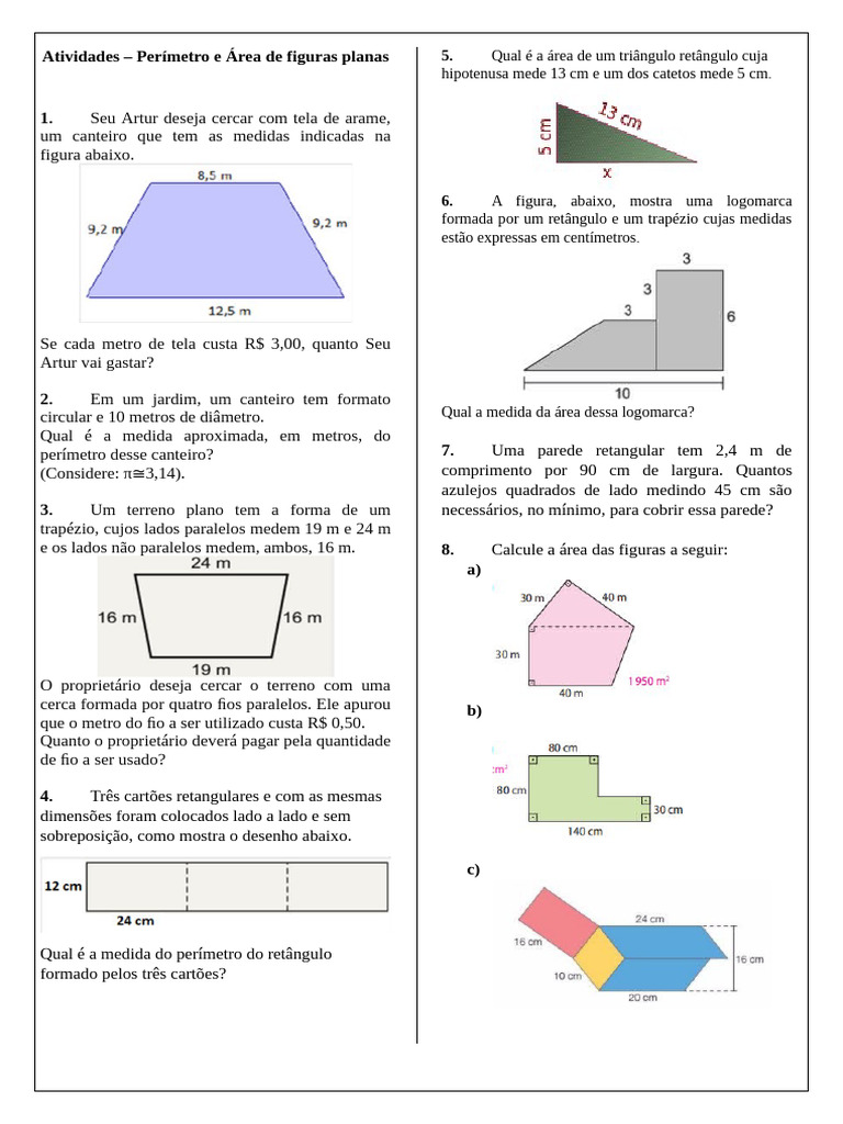 Atividades de Perímetro e Área | PDF
