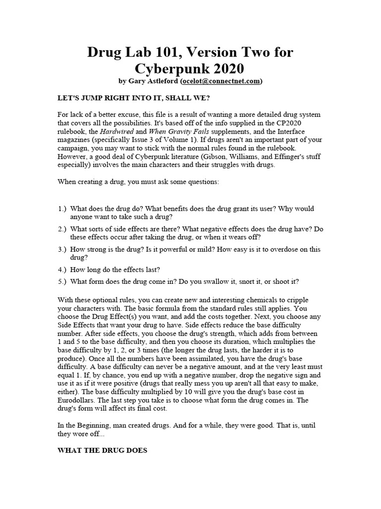 Cyberpunk 2020 Drug Creation Guide | PDF | Tablet (Pharmacy) | Bleeding