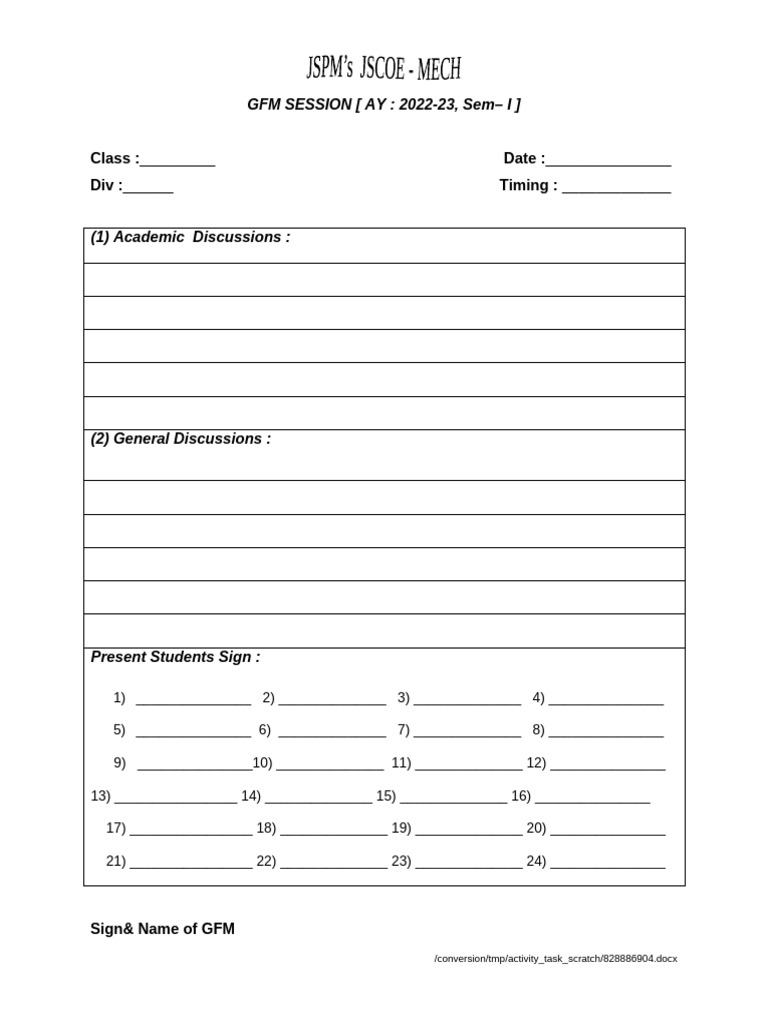 GFM Session Conducted Record | PDF