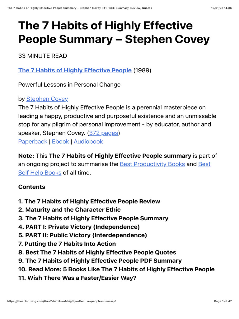 The 7 Habits of Highly Effective People PDF Summary | PDF