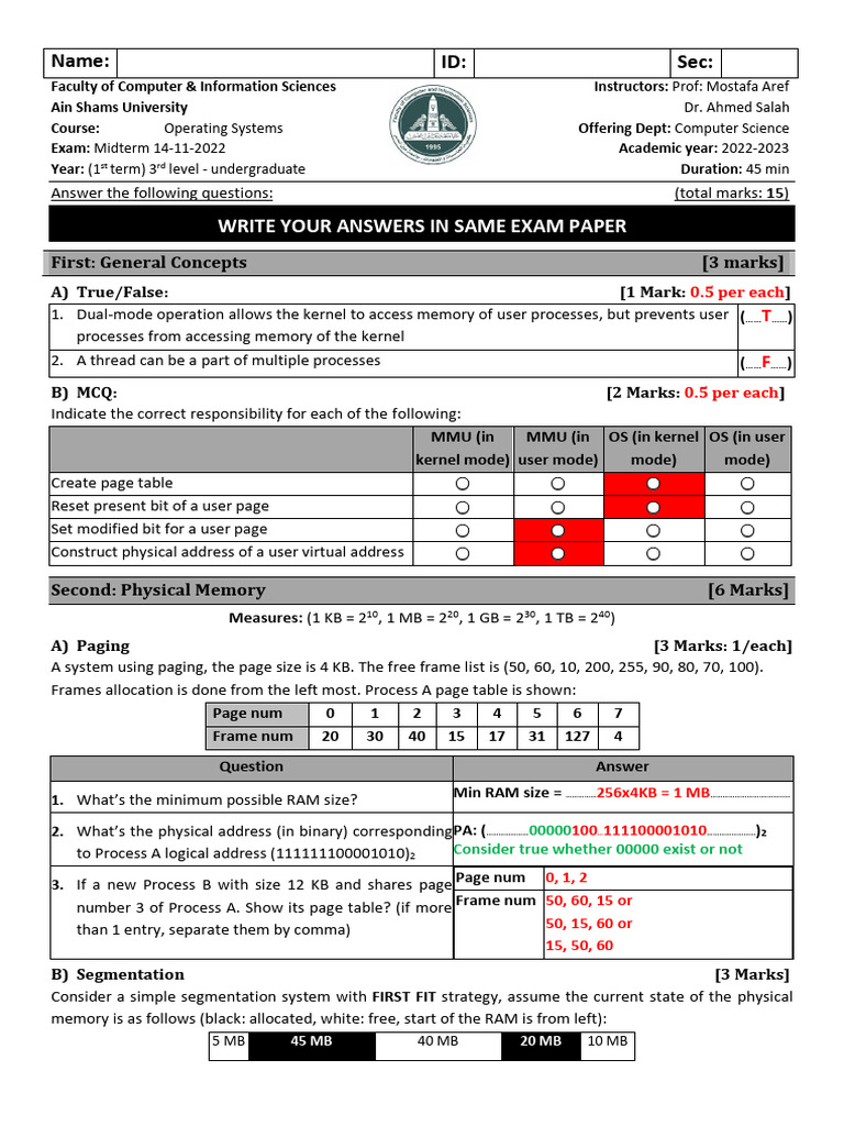 CIS353 Midterm Exam - Operating Systems | PDF | Computer Engineering ...
