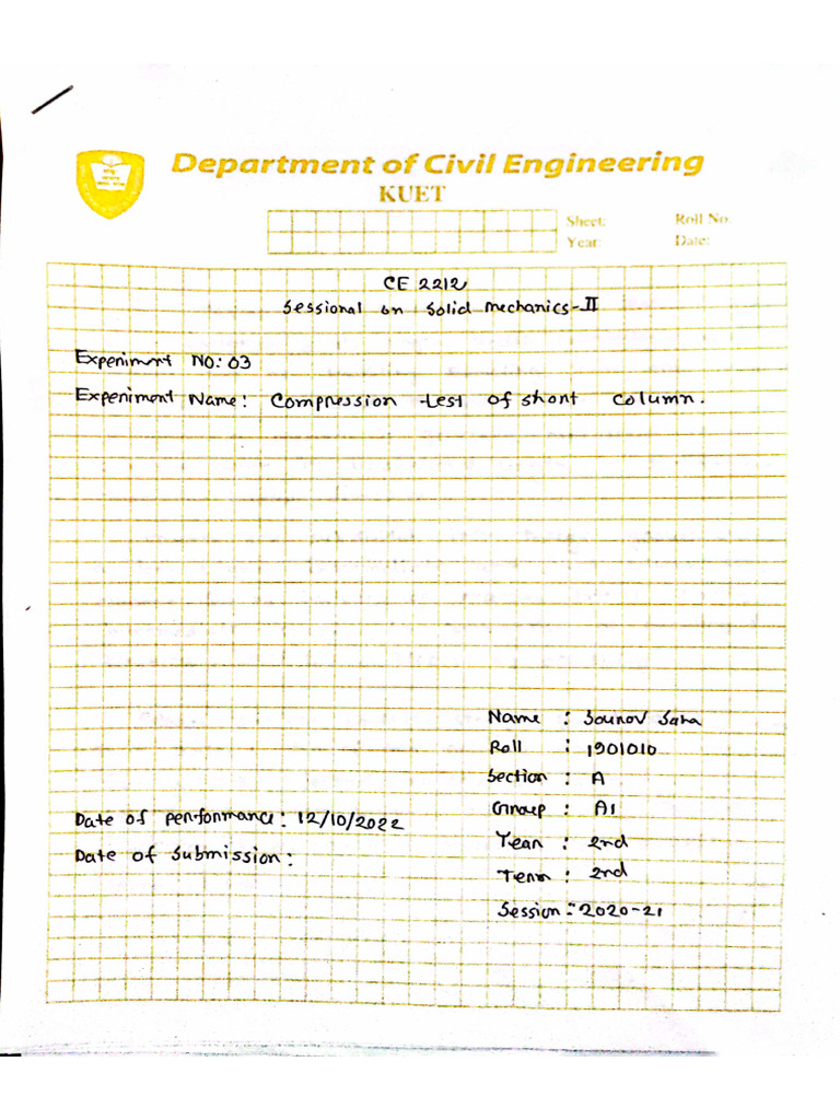 Exp 03 - Short Column | PDF