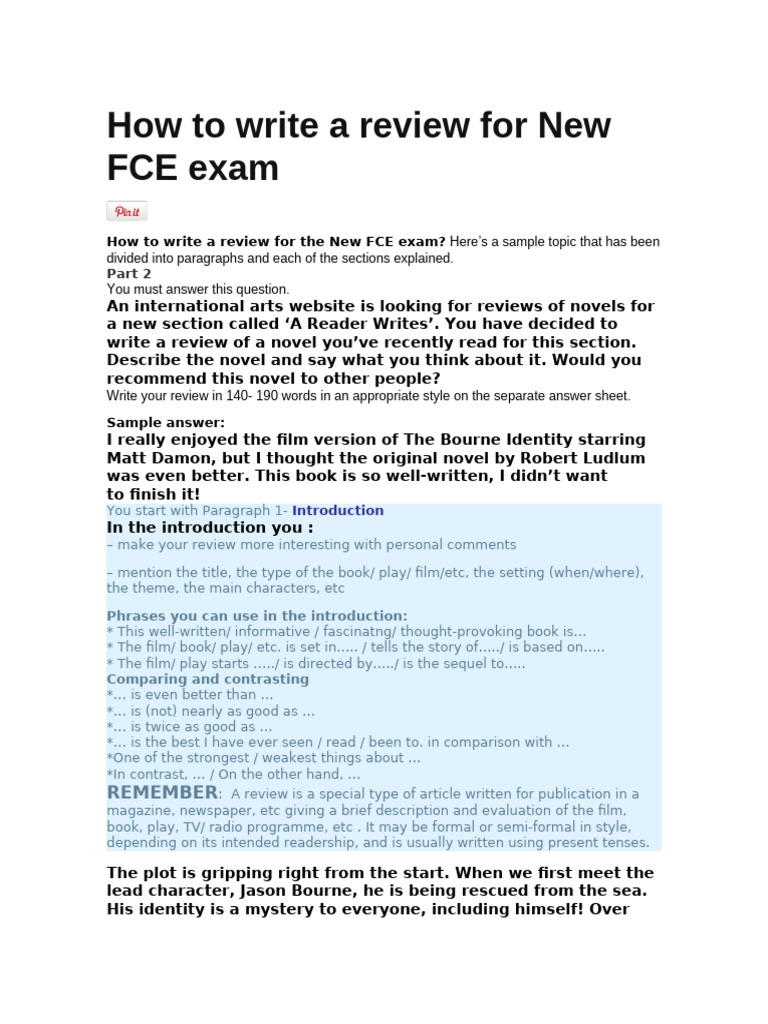 Writing a Review for New FCE Exam | PDF | Books