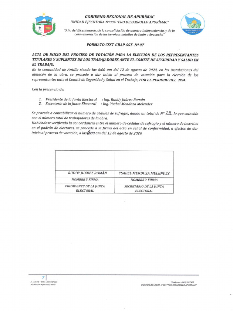 Acta de Inicio de Proceso de Votación | PDF