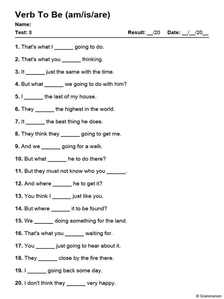 Verb To Be Test Worksheet | PDF