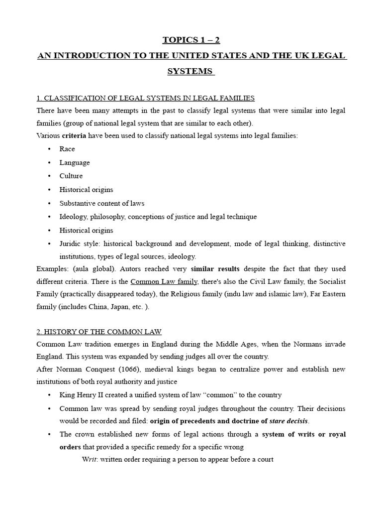 Introduction UK USA Legal Systems | PDF | Precedent | Supreme Courts