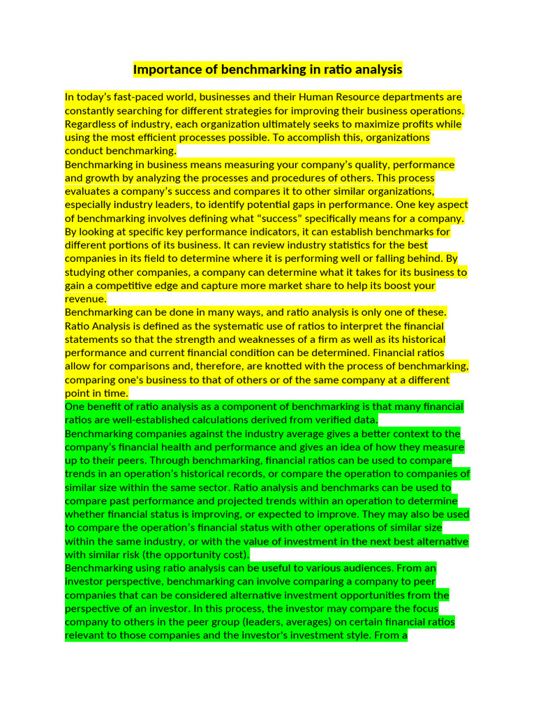 Benchmarking's Role in Ratio Analysis | PDF | Benchmarking | Investing