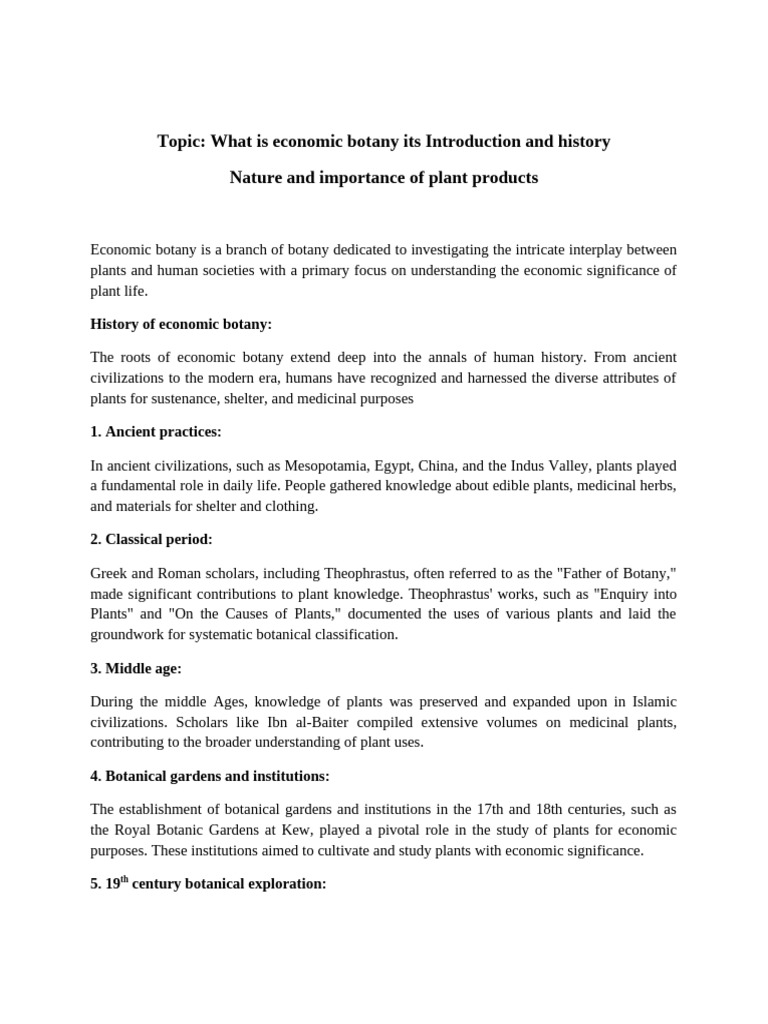 Economic Botany: History & Importance | PDF | Botany | Foods