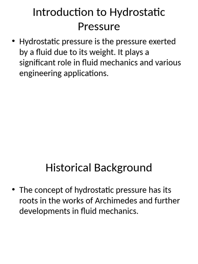 Hydrostatic Pressure Fundamentals | PDF | Pressure | Continuum Mechanics