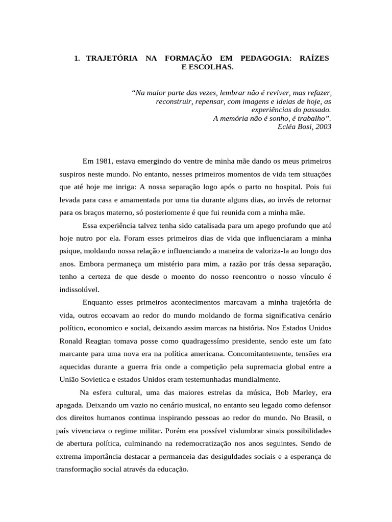 Trajetória Pessoal na Educação e Pedagogia | PDF | Pedagogia | Aprendizado